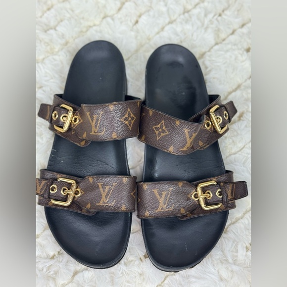 Louis Vuitton Monogram Brown and Gold Slides Size 8 - Picture 1 of 11
